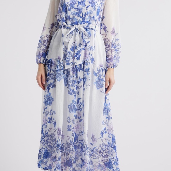 Julia Jordan Blue and White Floral Maxi Dress - Picture 1 of 2